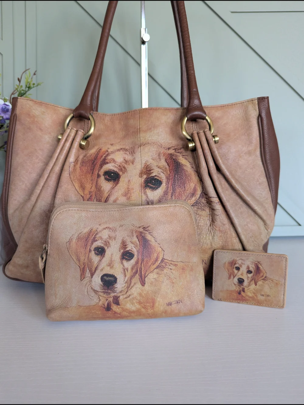 ICON Brown Dog Portrait Tote Bag Set with Matching Pouch & Card Case